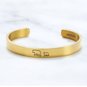 Mama Bear & Her Baby Bear Engraved Cuff Bracelet